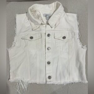 Forever 21 Cream Sleeveless Denim Jacket